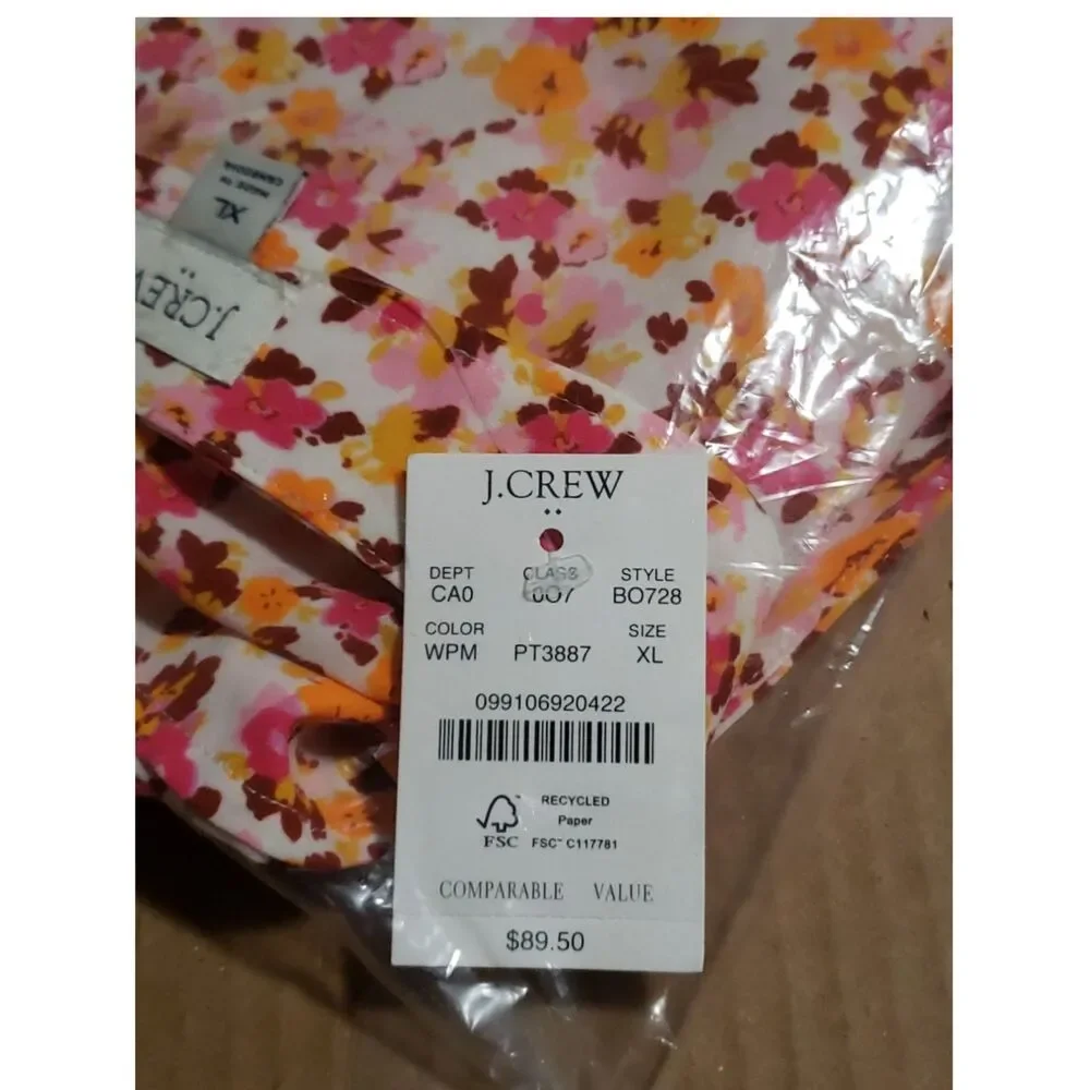 J Crew V-Neck Floral Button Down Shirt Size XL